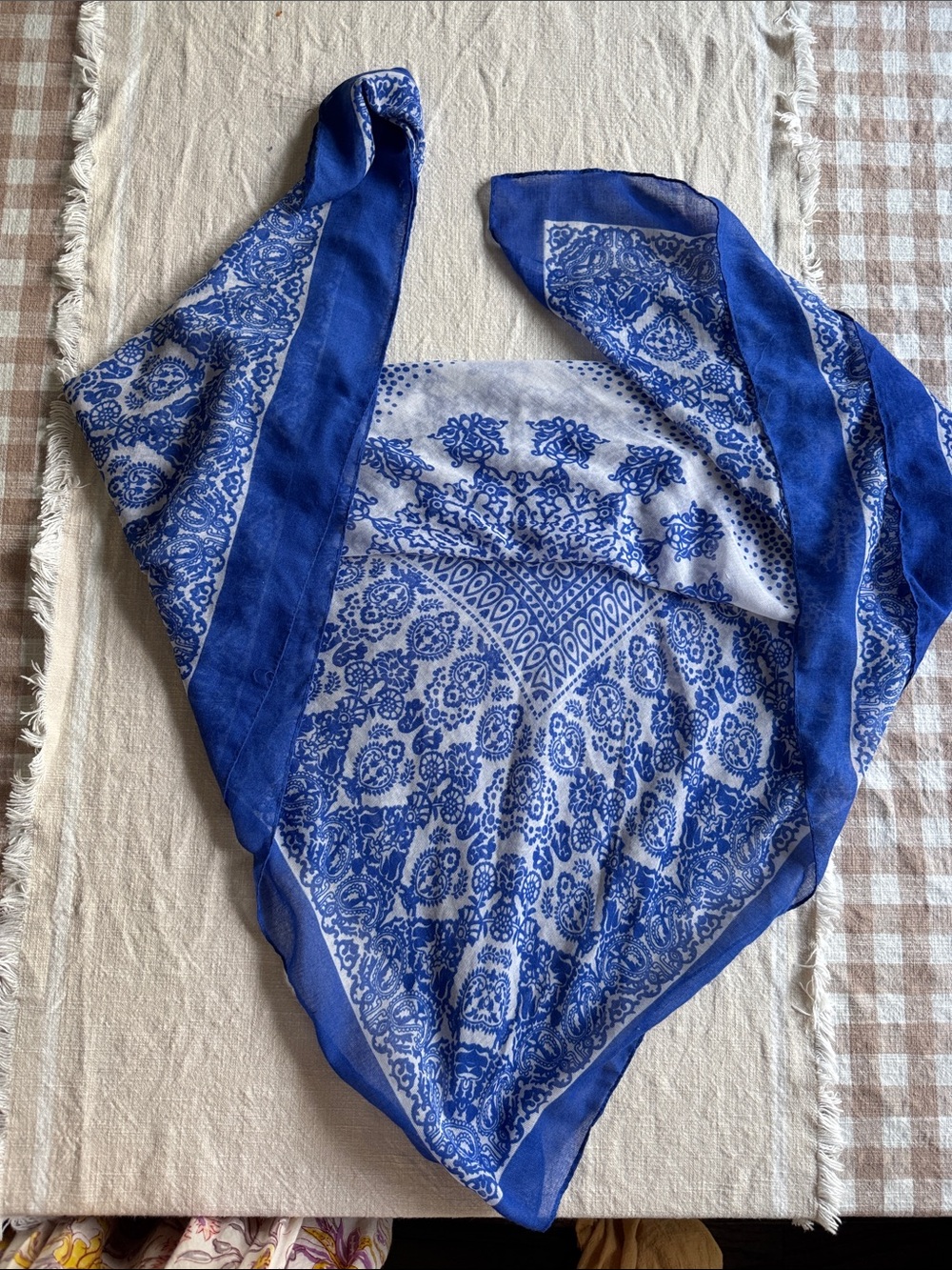 Blue and White Paisley Silk Scarf